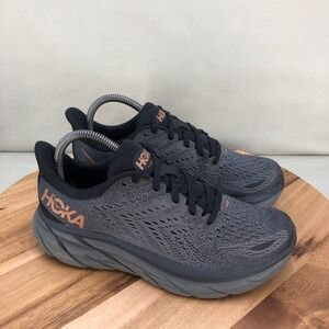 Hoka One One Clifton 8 Women Running Shoes Grey Rose Gold Cushioned Size 8 B